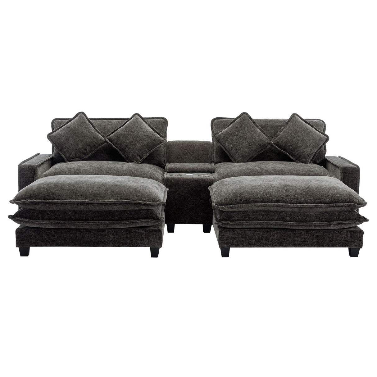 Modern Sectional Sofa With Removable Ottomans, USB Ports