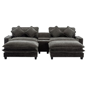 Modern Sectional Sofa With Removable Ottomans, USB Ports