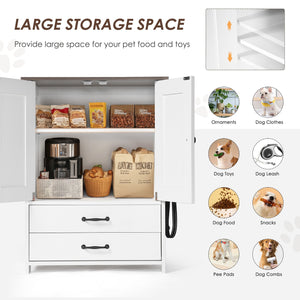 Dog Feeding Station Double Door Locker with 2 Adjustable Dog Bowls White