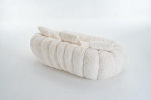 Floral-Shaped Beige Two-Seater Sofa with Ultra-Soft Faux Fur