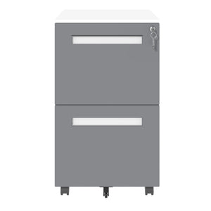 2-Drawer Mobile File Cabinet With Lock,On 360° Wheels, Holds A4/Letter/Legal Files - White
