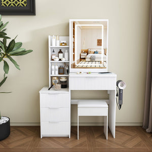 Modern Vanity Desk With 3 LED Lighting Modes, 4 Drawers