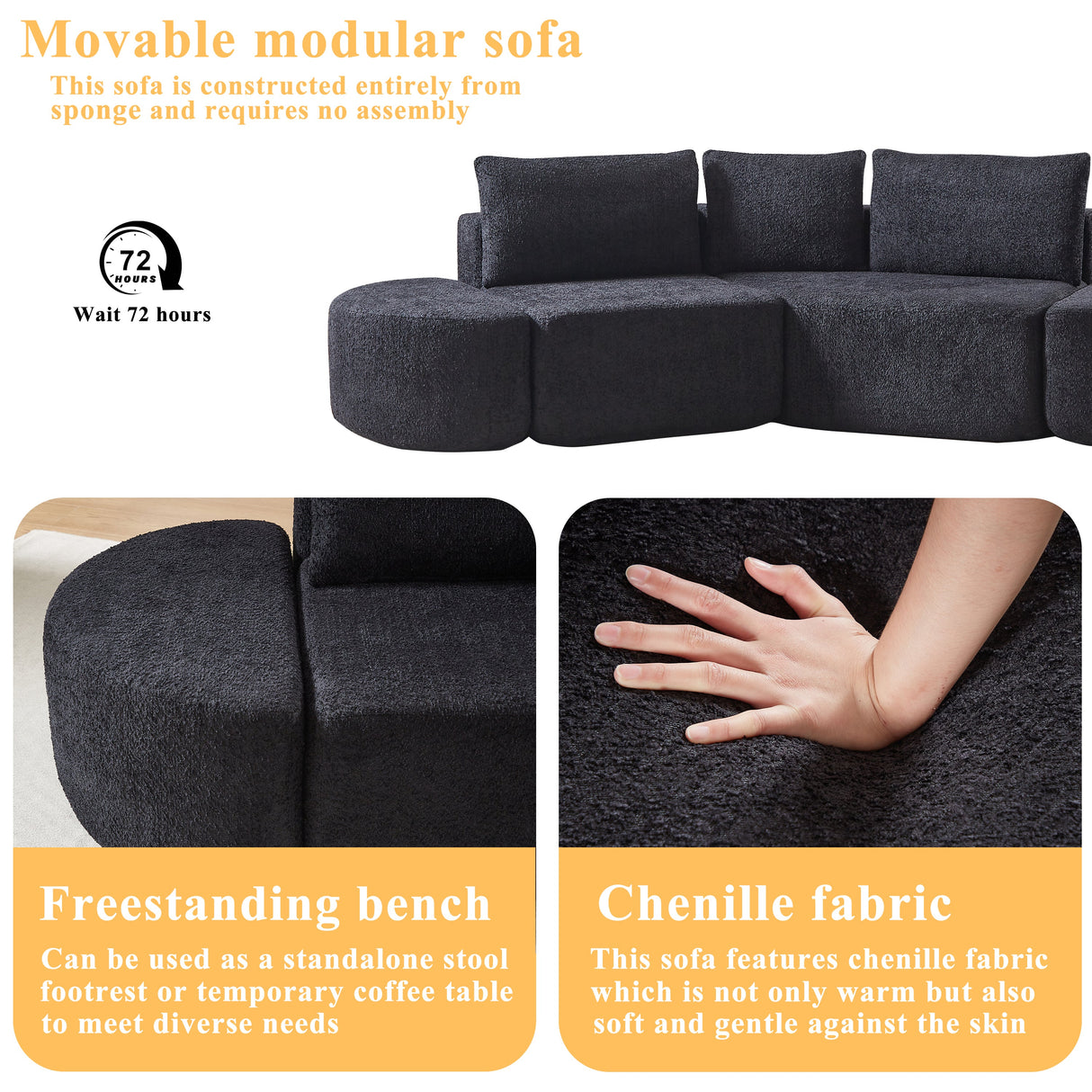 106.3-Inch V-Shaped Modular Sofa Set in Chenille Fabric