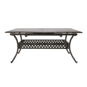 Outdoor Expandable Dining Table With Umbrella Holder, Lattice Pattern And Curved Legs - Black
