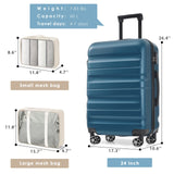Hardshell ABS Luggage Set 24-Inch Spinner Suitcase with 2 Packing Cubes