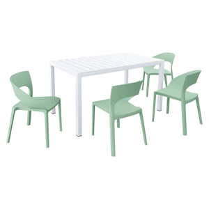 4 Piece Set Of Modern Designed Single Chairs With Long Table