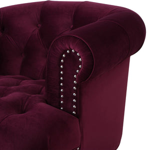 Victorian Tufted Upholstered Accent Chair with Nailhead Trim - Dark Red, Blue, or Pink