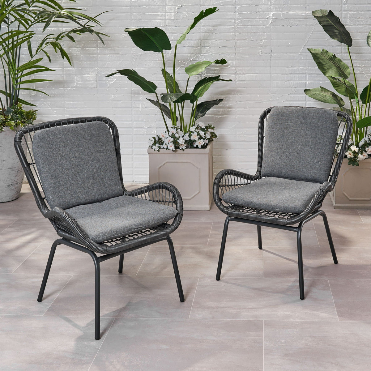 Outdoor Wicker Club Chair With Cushions (Set of 2)
