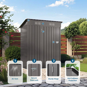 5 X 3 Ft Durable Metal Shed Outdoor Storage Shed With Pitched Roof And Lockable Door - Gray