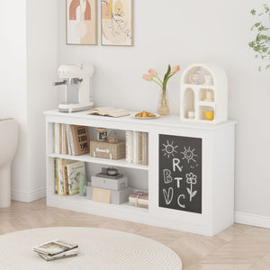 3 In 1 Bookshelf And Toy Storage Cabinet With Chalkboard, Organizer For Playroom Featuring And Spacious Storage - White