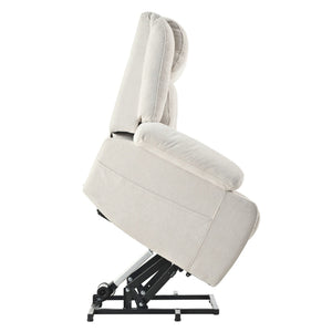 Power Lift Recliner Chair With Extended Footrest, Remote Control, Cup Holders, And Side Pockets