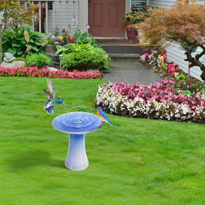 Blue Gray Ceramic Birdbath with Weather-Resistant Finish - Blue Gray