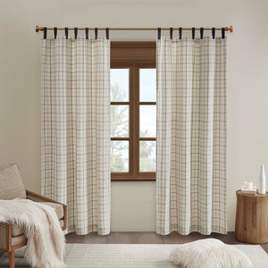 Plaid Faux Leather Tab Top Curtain Panel with Fleece Lining