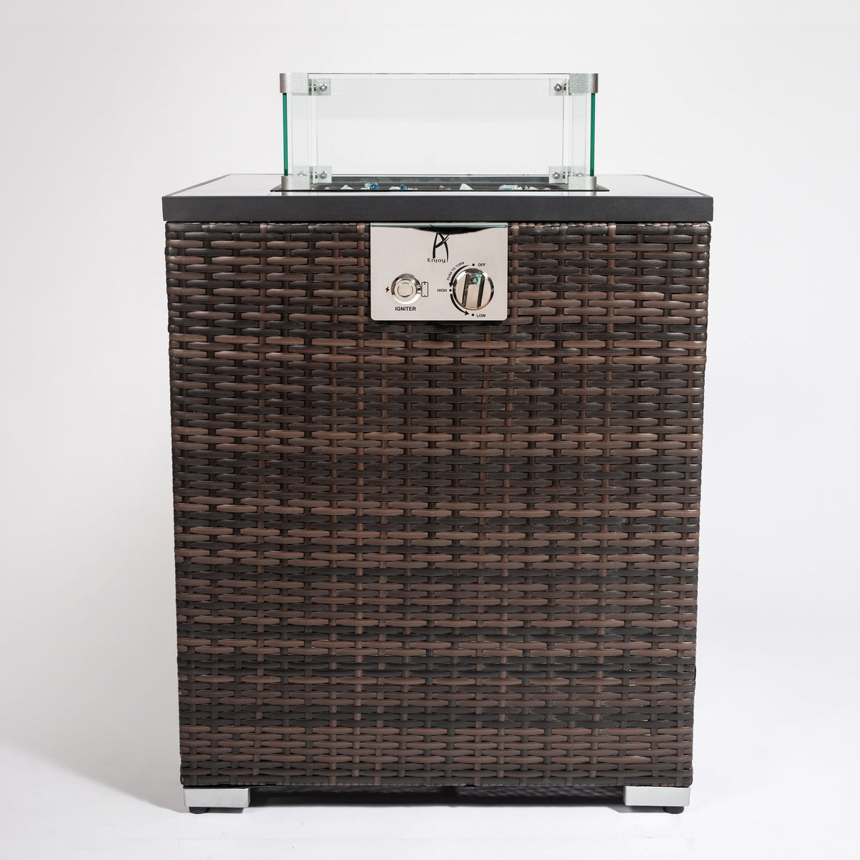 24" Propane Gas Fire Pit Table with Tile Tabletop and Wicker Base