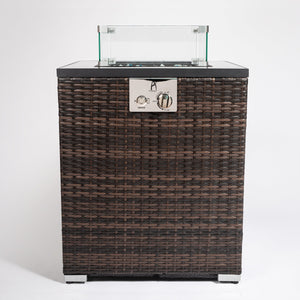 24" Propane Gas Fire Pit Table with Tile Tabletop and Wicker Base