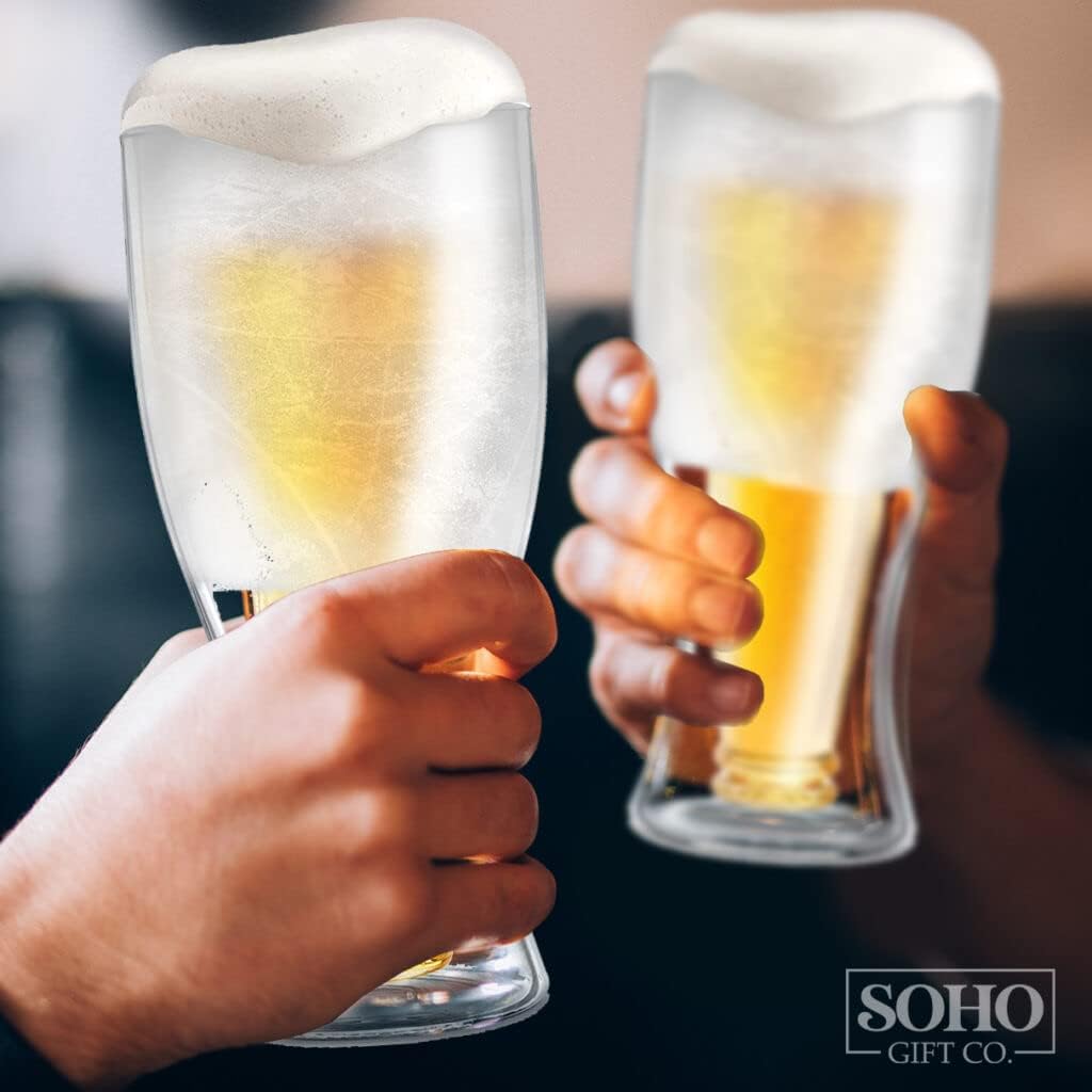 Funny Freezer Glass Gift for Dad for Birthday/Christmas (Freezable Ice Liquid-Gel) Chiller Cooling Cup - Upside Down Beer Bottle Best Dad Ever (Gift Boxed)