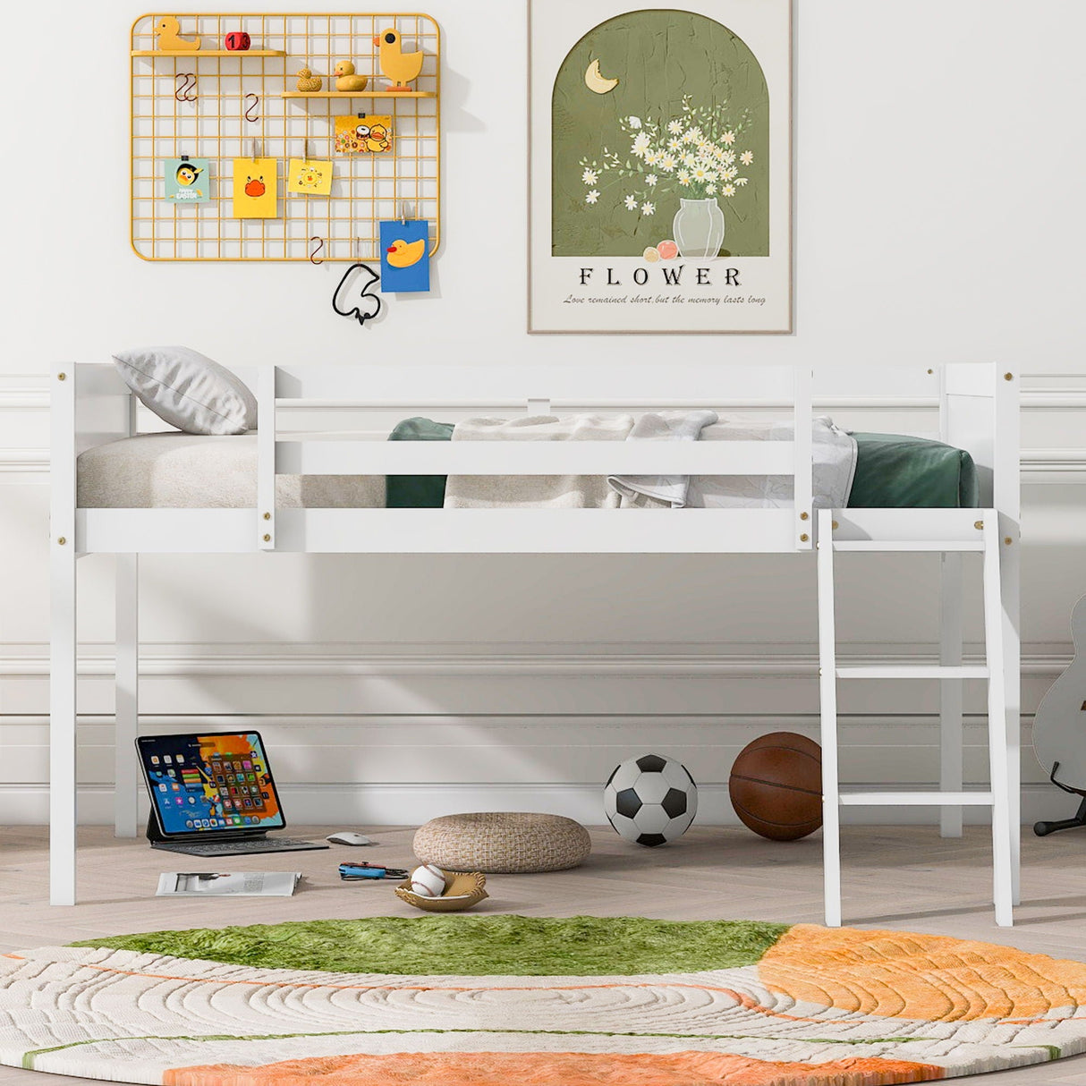 Low Loft Bed With Adjustable Ladder