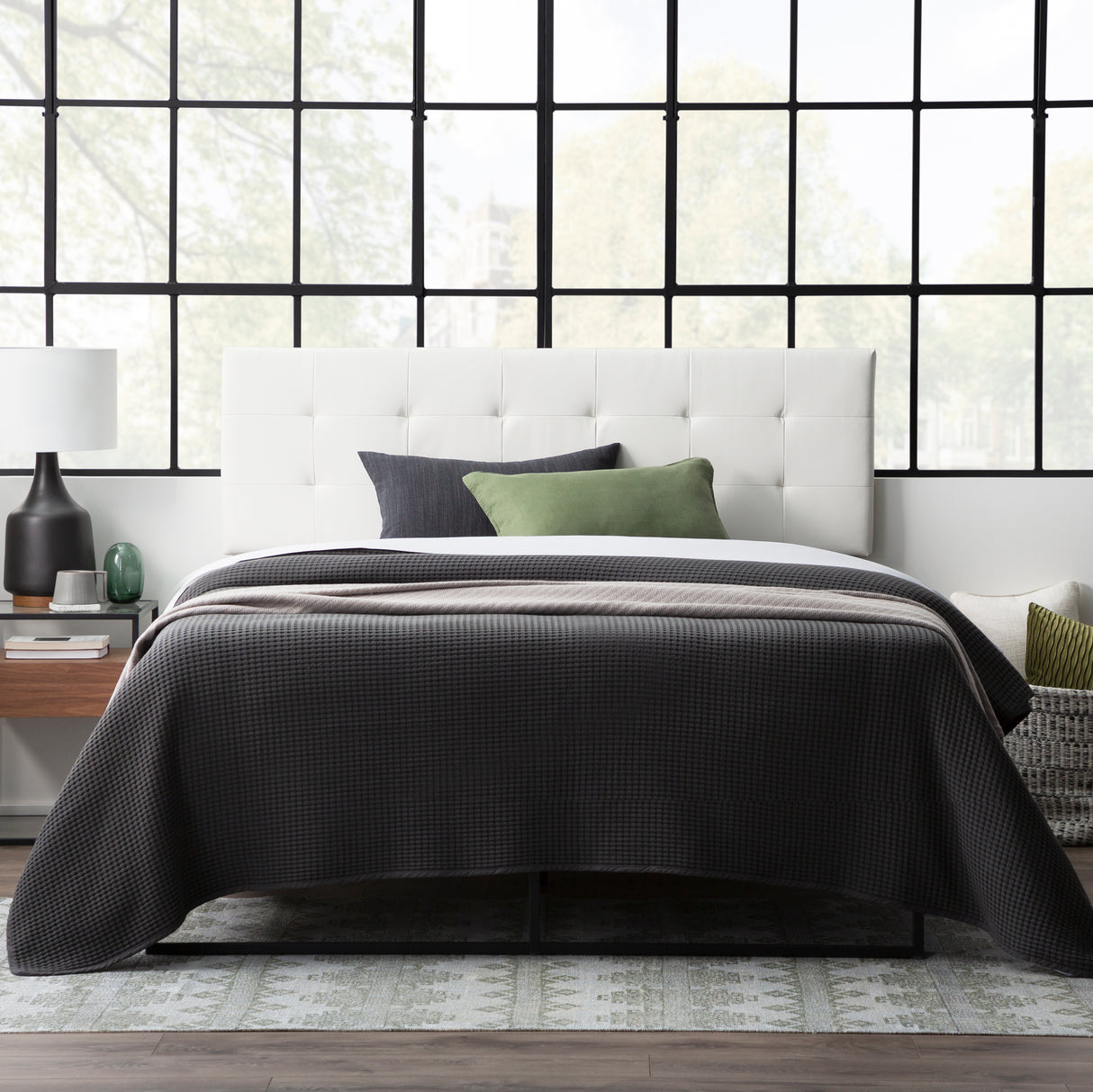Edenbrook Square Tufted Mid-Rise Faux Leather Headboard, King/Cal King, Black