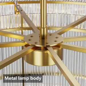 37' Modern Gold Round Chandelier,2-Tier 8-Light Water Ripple Crystal Glass Chandeliers,for Dining Room,Living Room,Bedroom,High Ceiling,Foyer Entryway,Luxury Chandelier