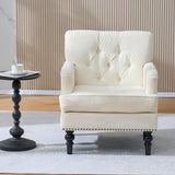 Tufted Club Chair Upholstered Accent Armchair in Beige Corduroy