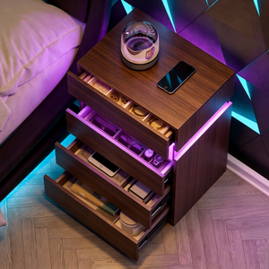 Nightstand with LED Lights and 4 Drawers