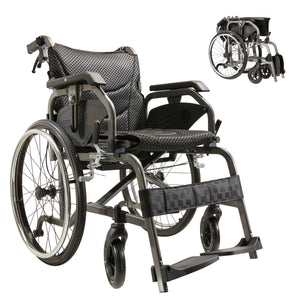 Premium Lightweight Foldable Transport Wheelchair for Adults with Double Brakes - Gold or Gray