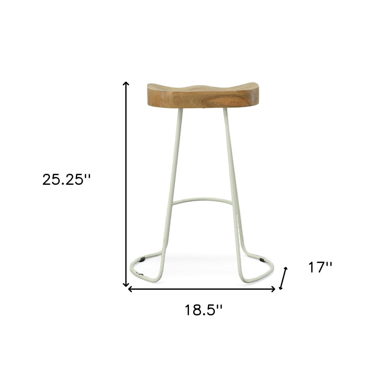 Set Of Two 25" Natural And White Steel Backless Counter Height Bar Chairs With Footrest