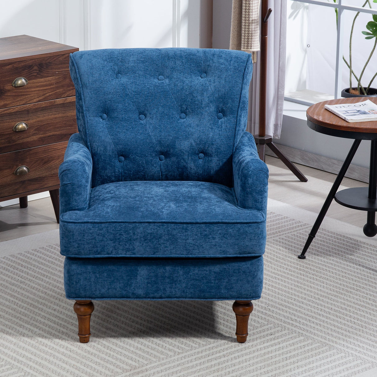 Chenille Tufted Upholstered Rolled Back Accent Chair