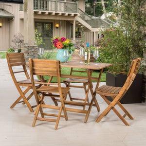 Natural 5-Piece Wood Outdoor Patio Dining Set - Natural Stained
