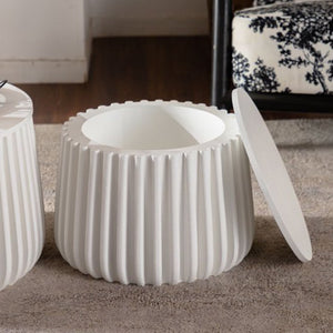 White Round Storage Table Set with Lift-Off Lid