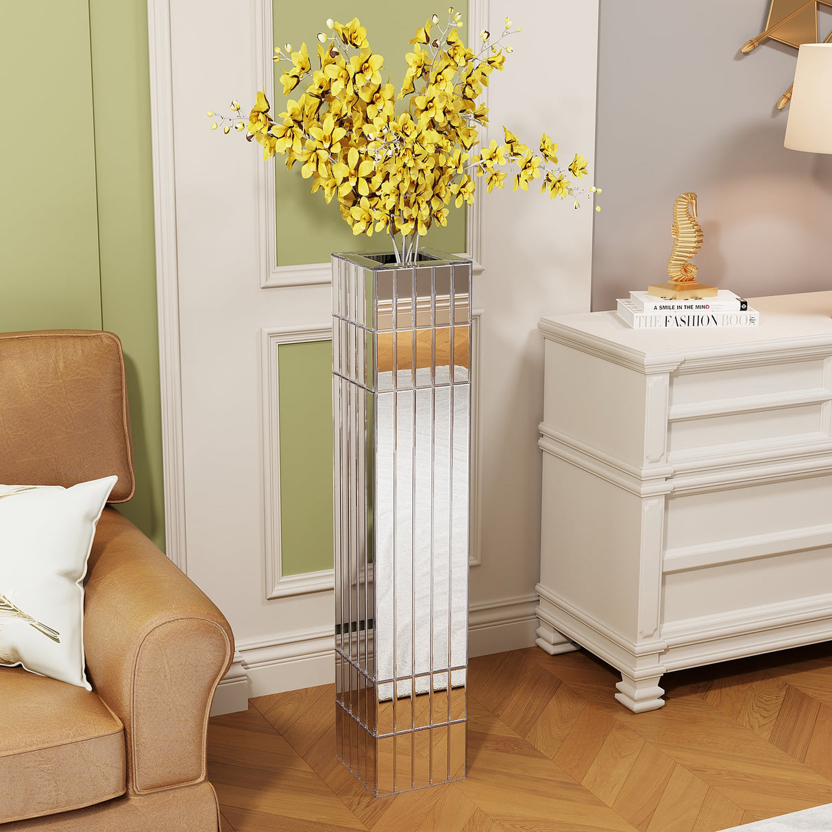 36.02" Tall Mirrored Floor Vase