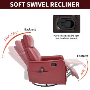 Red Faux Leather Recliner Chair with Heat & Massage - Swivel Rocker