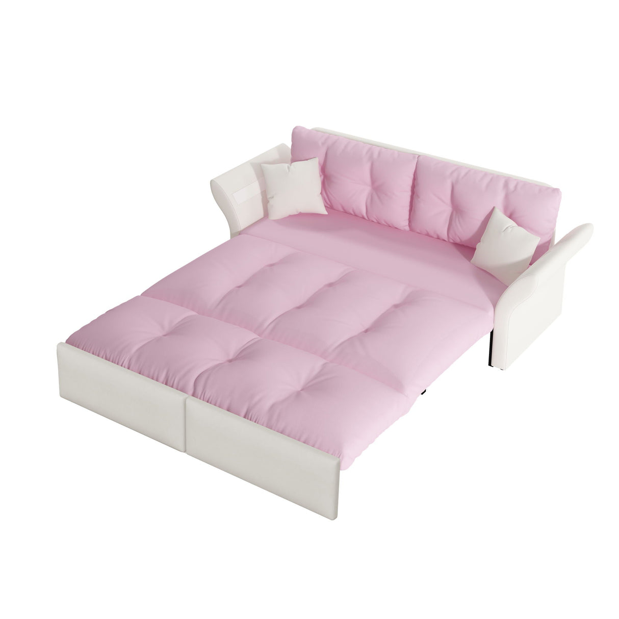 Queen Pull Out 3-in-1 Convertible Sleeper Tufted Sofa & 2 Soft Pillows