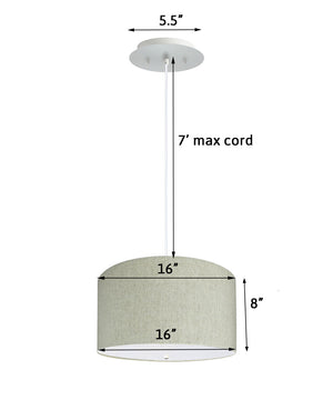 16" W 2 Light Pendant Textured Oatmeal Shade with Diffuser, White Cord