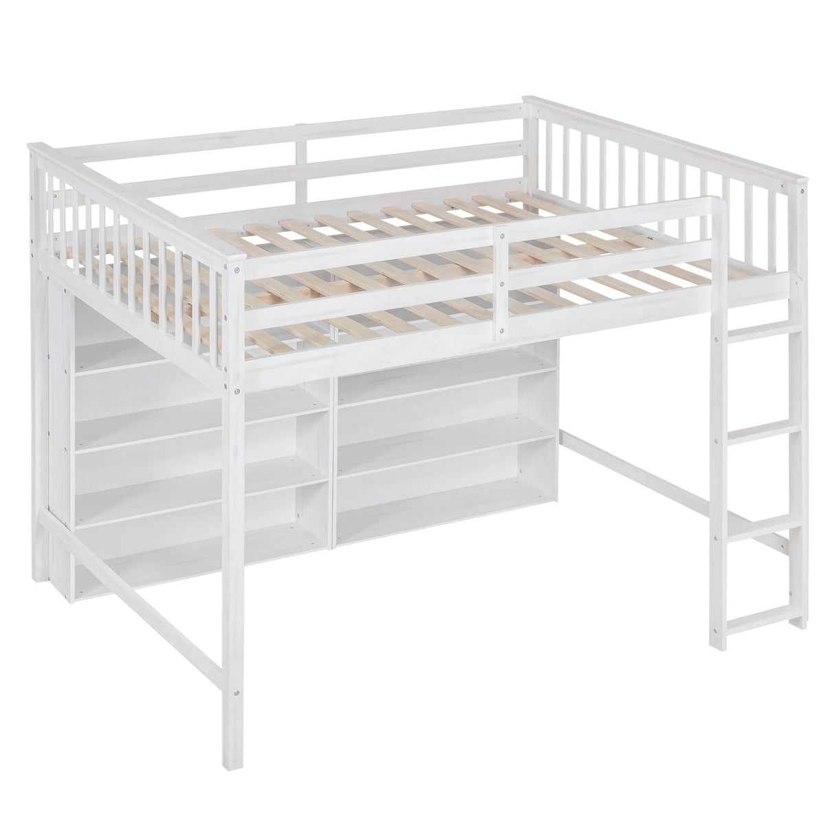 Loft Bed With 8 Open Storage Shelves And Built In Ladder