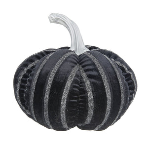Set of 2, 7x7x7" Fabric Black Stripe Pumpkin Decor