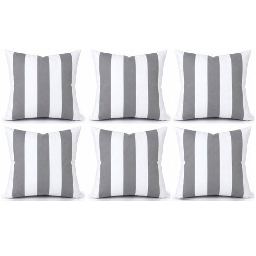 6 Pack Outdoor/Indoor Throw Pillows - Gray/White Striped