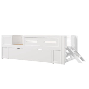 Platform Bed With Guardrail And Drawer