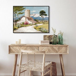 Framed Rustic Farmhouse Canvas Wall Art Beautiful Field Painting Wildflower Barn Print Nature Scenery Picture French Countryside Poster for Bathroom Bedroom Living Room Office Wall Decor 32x24in