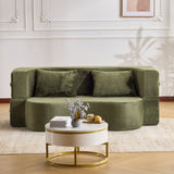 71-Inch Folding Sofa Bed in Green Plush Faux Fur
