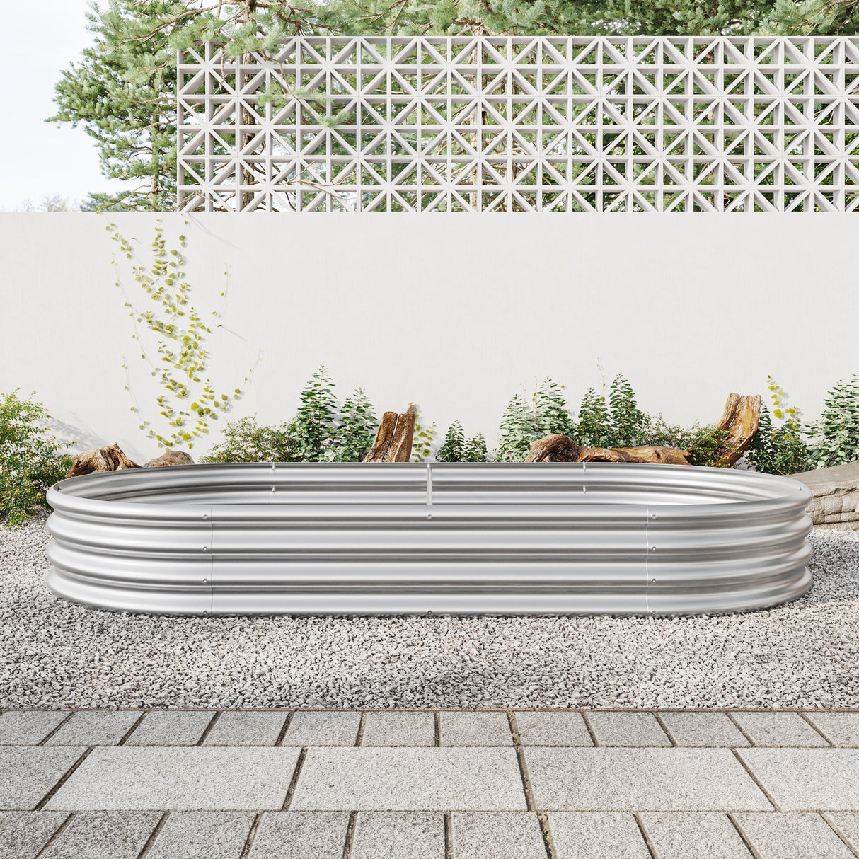Raised Garden Bed Outdoor Oval Large Metal Raised Planter Bed - Silver