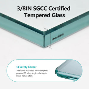 Frameless Double Sliding Soft Close Shower Door, Tempered Glass