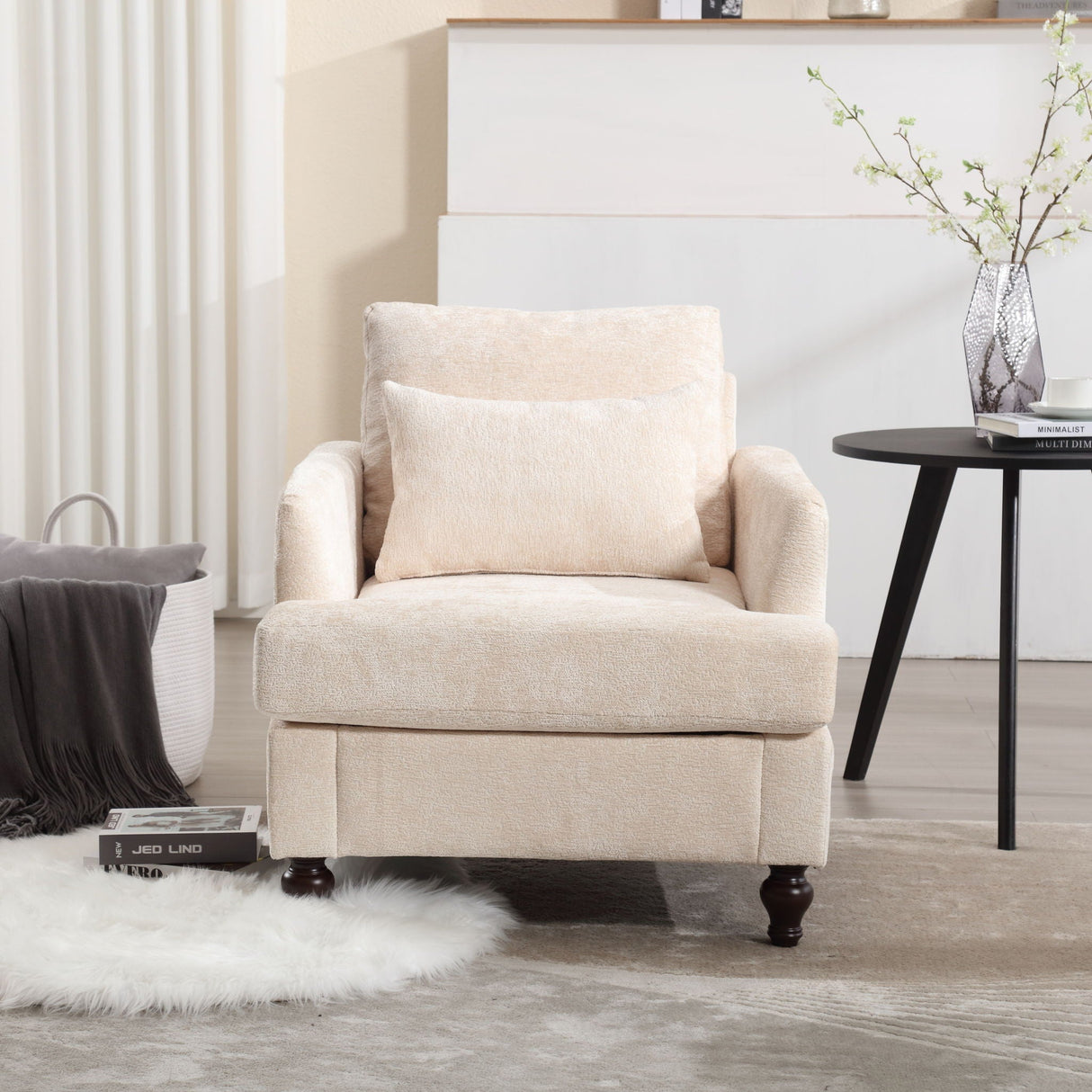 Modern Mid Century Wood Frame Armchair With Tufted Design