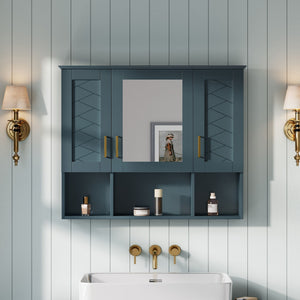 Modern Wall Mounted Medicine Cabinet with Adjustable Shelves and Soft Close Doors - Black, Blue, White