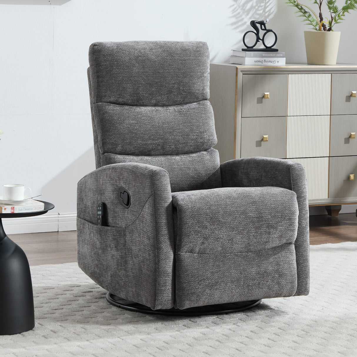 Heat Massage Manual Recliner Chair with Rocker and Swivel in Fabric