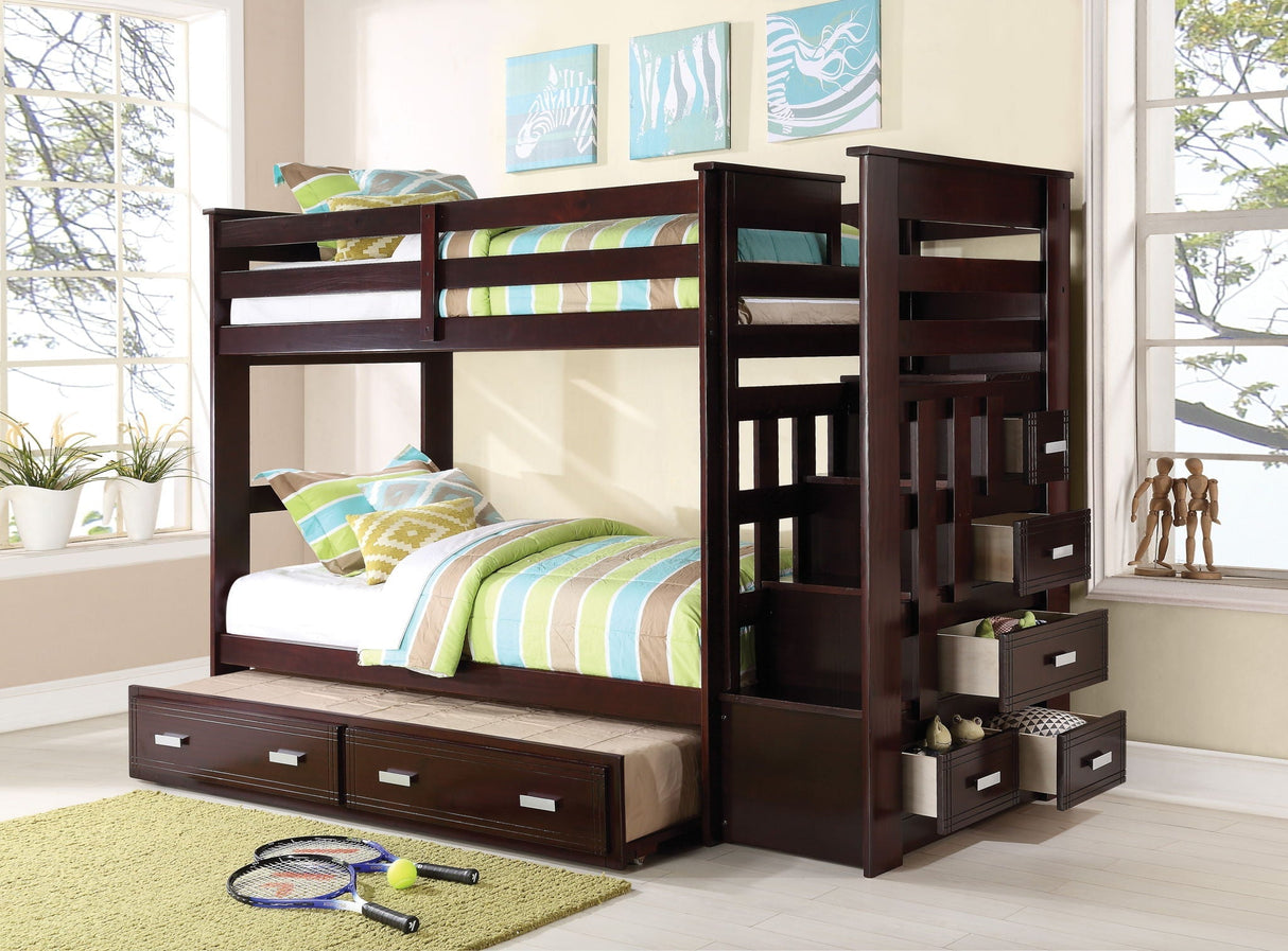 Allentown Twin / Twin Bunk Bed With Trundle Storage - Espresso