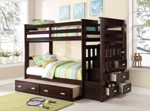Allentown Twin / Twin Bunk Bed With Trundle Storage - Espresso