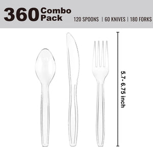 Clear Disposable Cutlery Set - 360 Pieces
