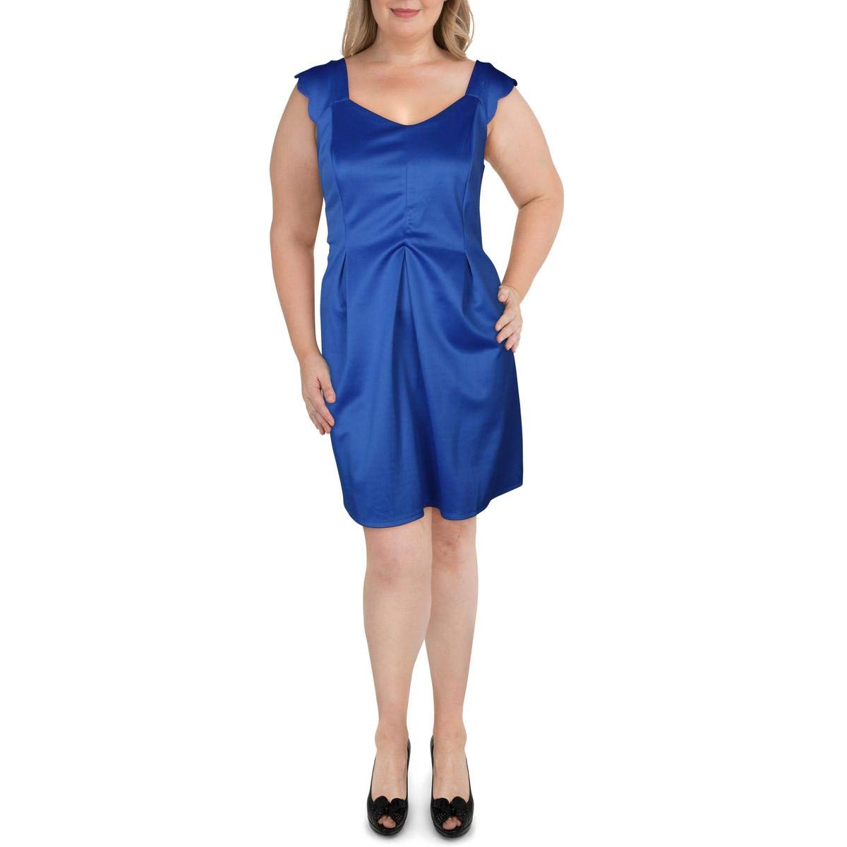 Monteau Womens Scallop Sleeveless Scuba Dress Blue 1X