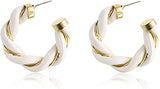 Gold-Plated Twisted Leather Hoop Earrings with Gift Pouch
